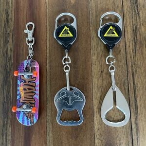 Skateboard Keychain and Snowboard Bottle Openers Set Nixon Rome Tony Hawk